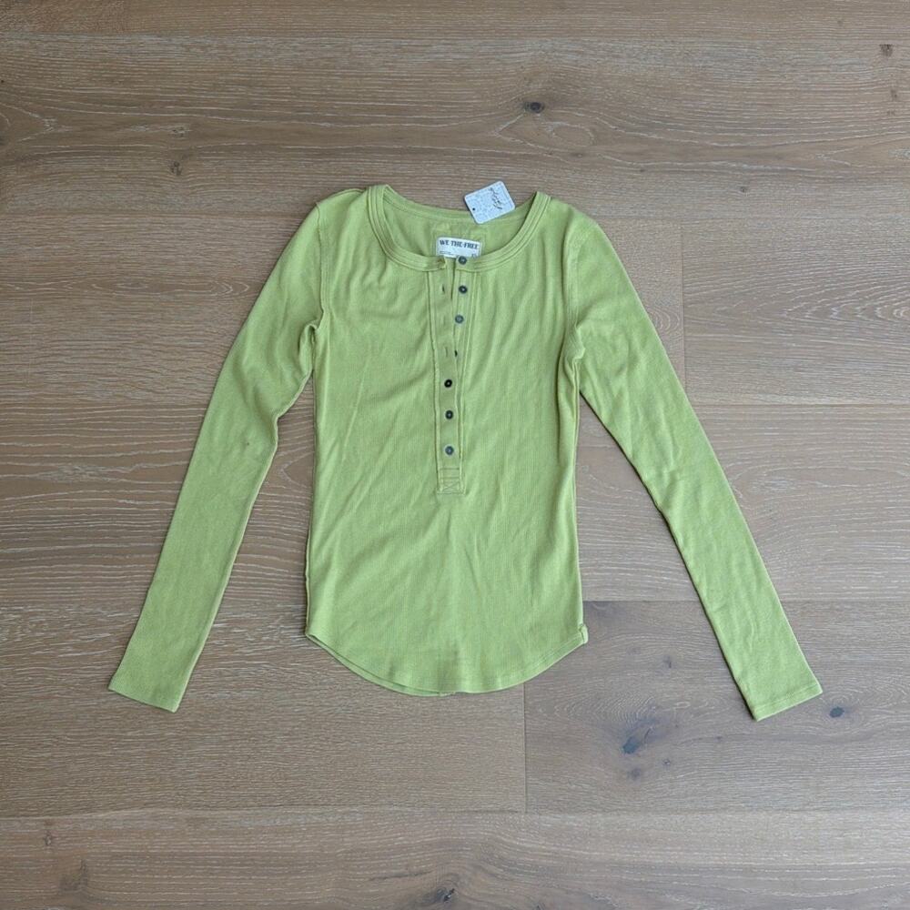 We The Free Henley Top Ribbed Jamie Size XS Lime Green Yellow